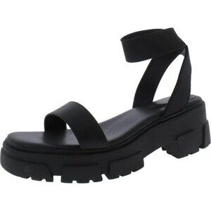 Wild Pair Womens Theodorra Black Faux Leather Platform Lug Sole Sandals Shoes